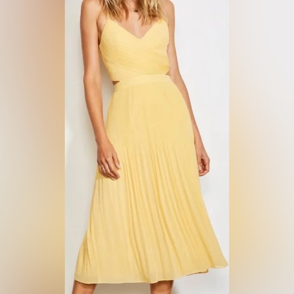 ALI & JAY Lemon Yellow Pleated Midi Dress